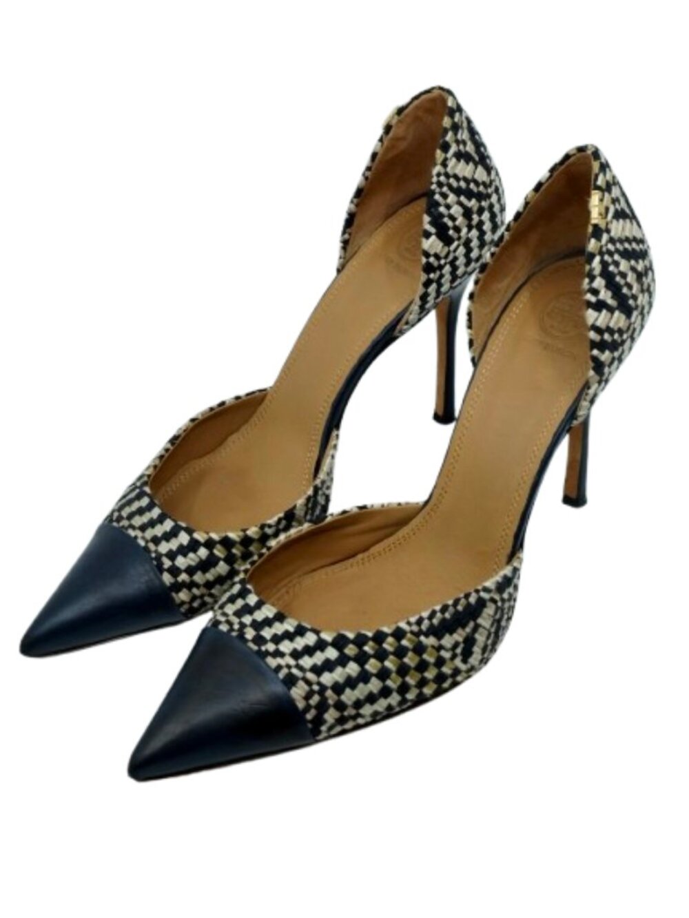 TORY BURCH~Penelope d'Orsay~WOVEN CAP TOE PUMPS LEATHER HEEL SHOES Sz 10